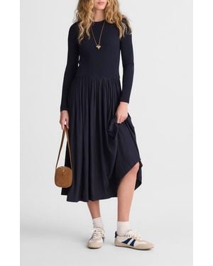 Madewell Rib Mixed Media Long Sleeve Midi Dress - Blue