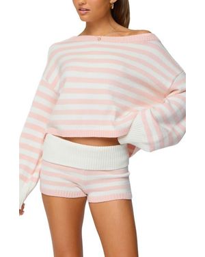 Edikted Saphi Stripe Oversize Long Sleeve Knit Top - White