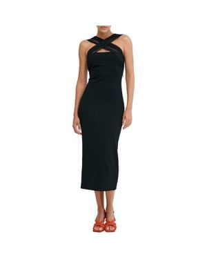MARCELLA Waldorf Mesh Cross Neck Midi Dress - Black
