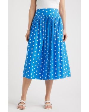 Caslon Pull-On Linen Blend Midi Skirt - Blue