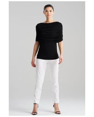 Natori Matte Jersey Rouched Shoulder Top - Black