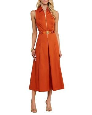 L'Agence Kolton Sleeveless Zip Front Midi Dress - Orange