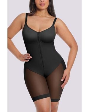 Shapellx Body Shaper With Zipper Crotch Mid-Thigh Bodysuit - Black