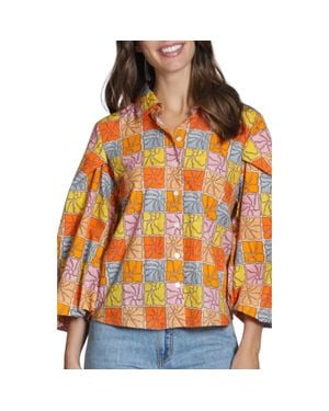 Apny Printed Cotton Button-Up Shirt - Orange
