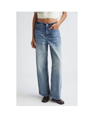 Monse Crystal Embelished Wide Leg Jeans - Blue