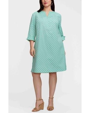 Foxcroft Vena Geo Lattice Print Cotton Shift Dress - Green