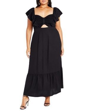 City Chic Alora Flutter Sleeve Cutout Maxi Dress - Black
