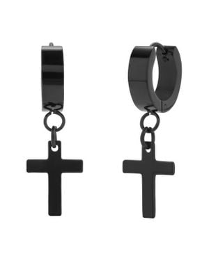 Brook and York Cross Drop Huggie Hoop Earrings - Black