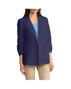 Jones New York Scrunch Sleeve Faux Double Breasted Linen Jacket - Blue