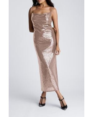 Kenneth Cole Sequin Cowl Neck Midi Slipdress - Natural