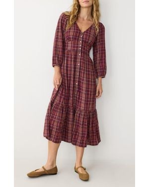 Marine Layer Maeve Plaid Tiered Midi Shirtdress