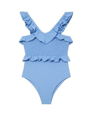 Moeva Sissy Ruffled Textured Kids Swimsuit - Blue
