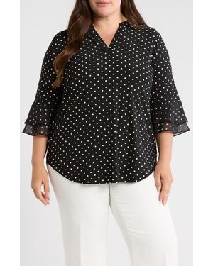 Kasper Flutter Sleeve Top - Black