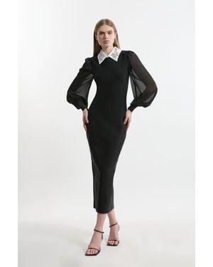 Karen Millen Embellished Collar Knit Midi Dress - Black