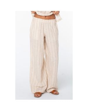 Roxy Offshore Stripe Wide Leg Cotton Pants - Natural