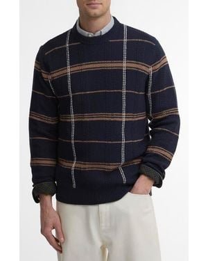 Barbour Fasey Cable Tartan Crewneck Sweater - Blue