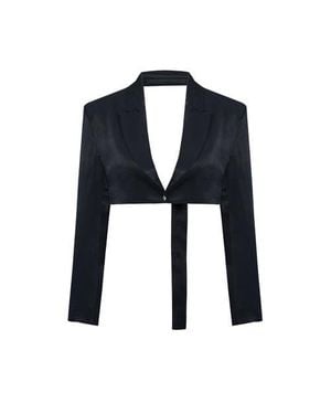 Pcfg Linen Blend Crop Shiny Woven Jacket - Blue