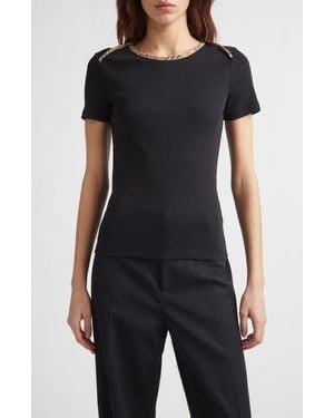Burberry Stephanie Slim Fit Check Trim Stretch Cotton Rib T-Shirt - Black
