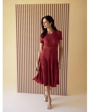 Misook Fit & Flare Tonal Ribbed Soft Knit Midi Dress - Brown