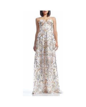 Dress the Population Daven Sequin Mixed Print Strapless Gown - Gray