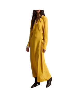 Polo Ralph Lauren Split Neck Long Sleeve Gown - Yellow