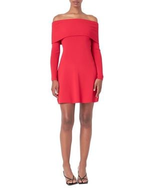 Endless Rose Long Sleeve Off The Shoulder Knit Minidress - Red