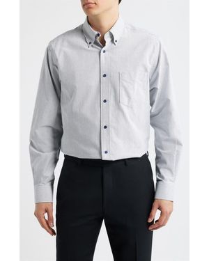 Eagle Regular Fit Pinstripe Cotton Button-Down Oxford Shirt - Gray