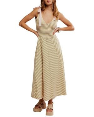 Free People Cecelia Stripe Tie Shoulder Midi Dress - Brown