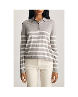 Mavi Stripe Wool Polo Sweater - Gray