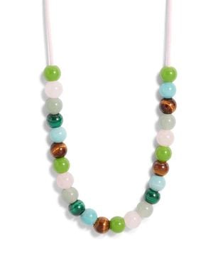 Nest Long Gemstone Cord Necklace - Green