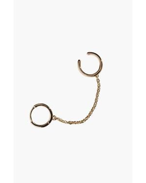 Nickel & Suede Chain Huggie Earring With Cuff - White