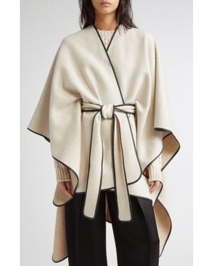 Johnstons of Elgin Leather Piped Wool & Cashmere Belted Cape - Natural