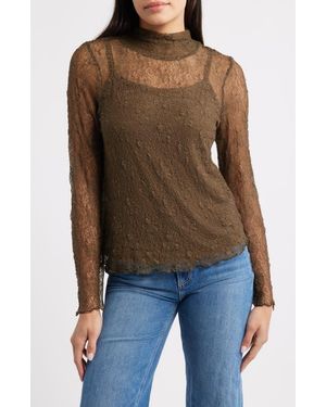 Wit & Wisdom Mock Neck Sheer Knit Top - Blue