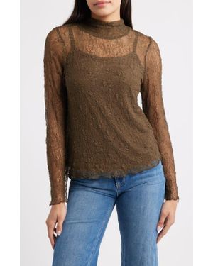 Wit & Wisdom Mock Neck Sheer Knit Top - Blue