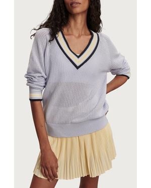 Varley Maurice Open Stitch Cotton V-Neck Sweater - Gray