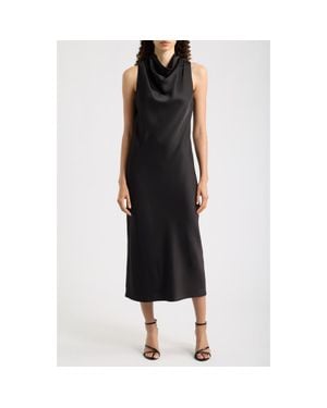 Sam Edelman Drape Neck Satin Maxi Dress - Black