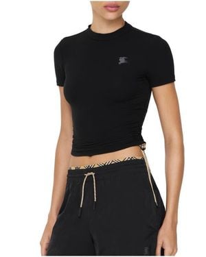 Burberry Check Trim Stretch Modal Cashmere T-Shirt - Black