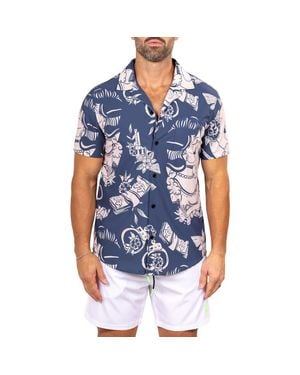 Maceoo Marthyr0400 Short Sleeve Camp Shirt - Blue