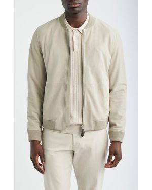 Reiss Burnham Goatskin Suede Bomber Jacket - Natural