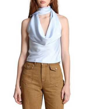 Avec Les Filles Satin Halter Top - Blue