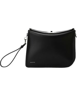 Lanvin Compagnon Asymmetrical Leather Clutch Bag - Black