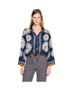 Sandro Floral Print Silk Shirt - Blue