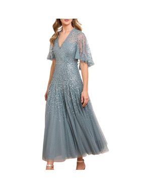 Needle & Thread Dappled Sequin Cape Ankle Gown - Blue
