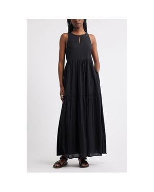 Treasure & Bond Sleeveless Tiered Cotton Gauze Maxi Sundress - Black