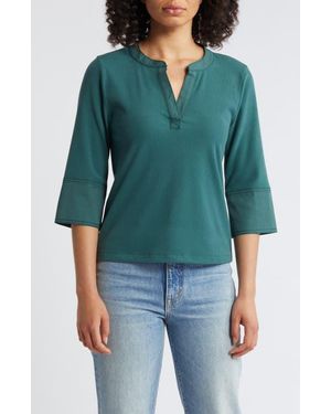 Wit & Wisdom Split Neck Top - Green