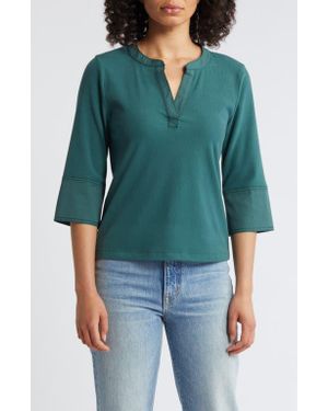 Wit & Wisdom Split Neck Top - Green