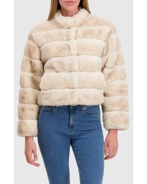 Lyla Grant Fur-Free Chinchilla (Faux Fur) Jacket, Stand Collar - Blue