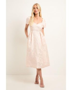 Wallis Petite Jacquard Seam Detail Midi Dress - Natural