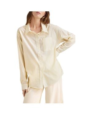 Tommy John Stripe Woven Button-Up Sleep Shirt - Natural