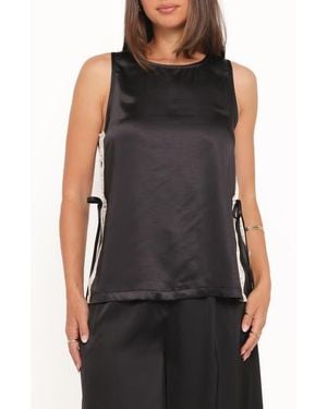 Petal & Pup Coleman Side Slit Satin & Lace Top - Black